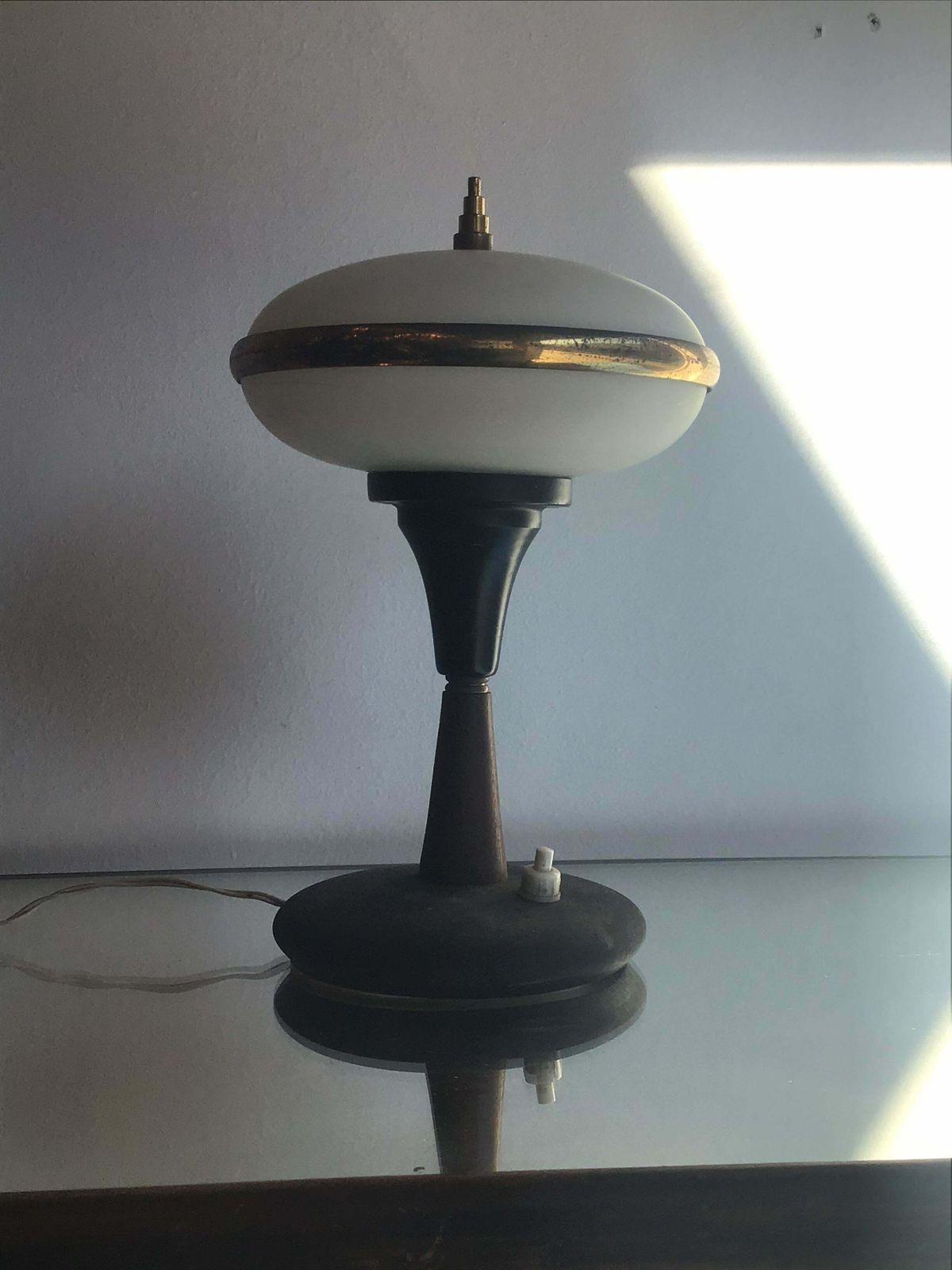 Stilnovo Table Lamp Brass Glass Wood, 1955, Italy photo for sale
