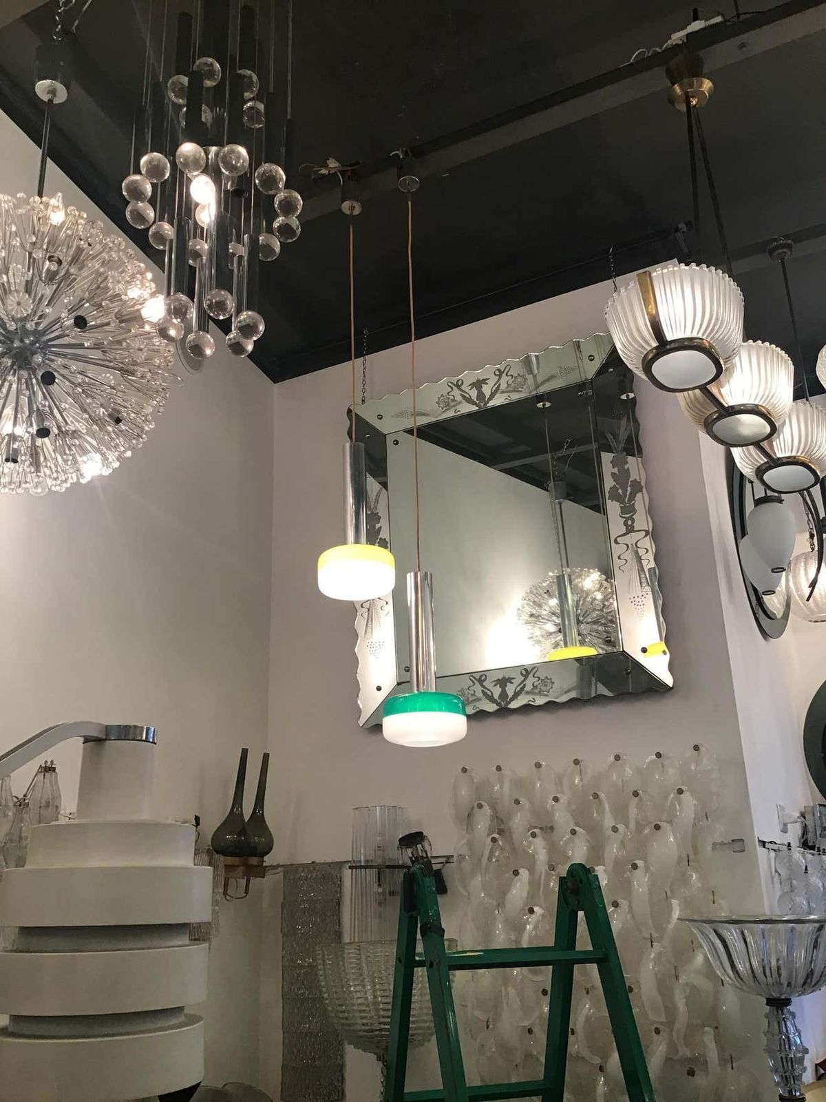 Stilnovo Chandeliers Metal Crome Plexiglass 1955 Italy photo vintage
