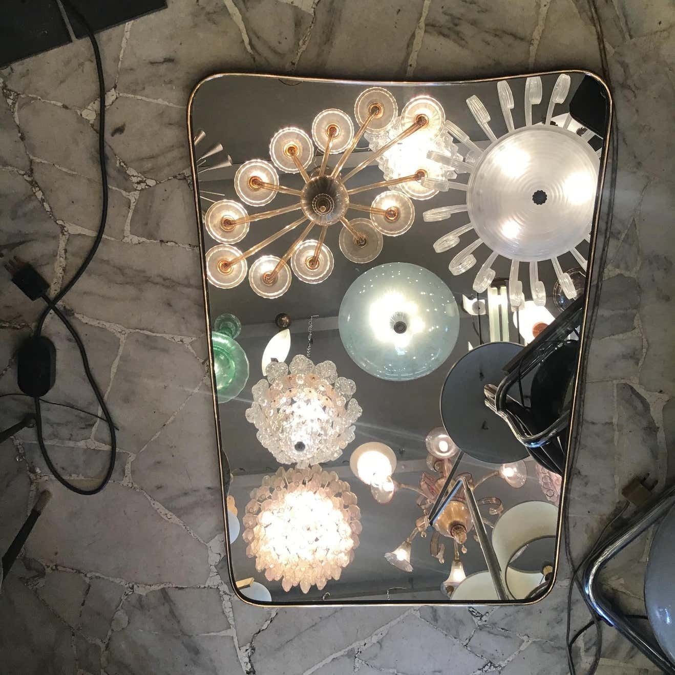 photo for sale Fontana Arte Mirror Brass Wood Mirrored Glass 1950 Italy