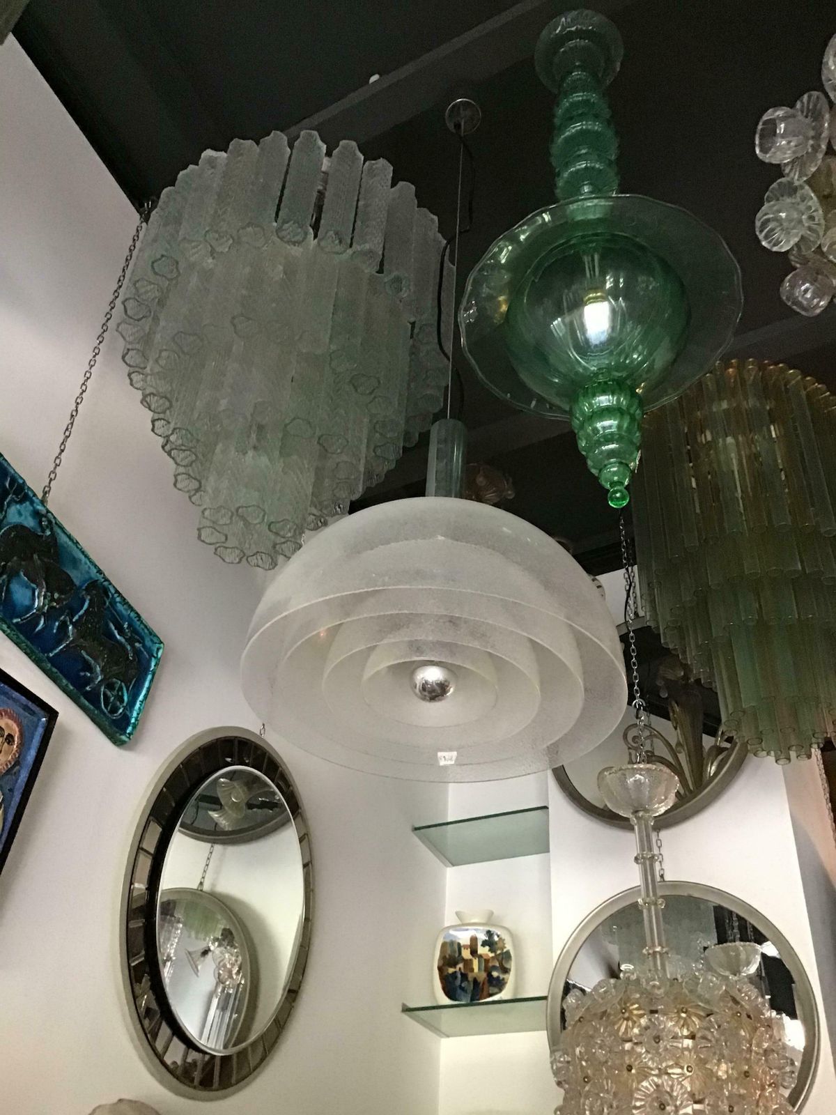 Mazzega Chandelier Murano Glass Opaline Metal, 1967, Italy photo furniture
