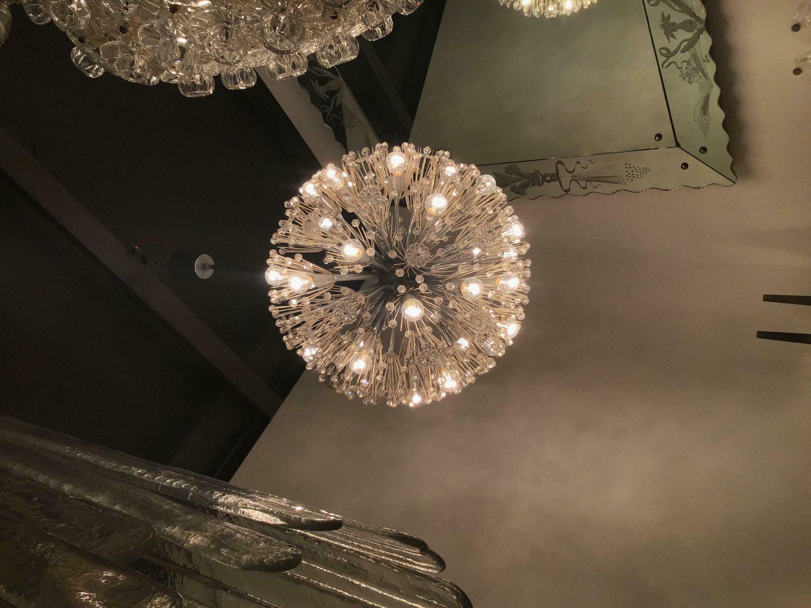 Emil Stejnar Chandelier Sputnik 1955 Metal Iron Plexiglass Austria 33 Lights photo furniture