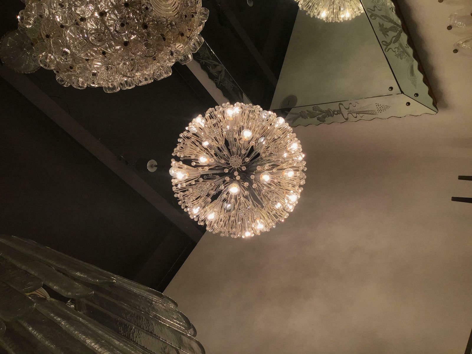 Emil Stejnar Chandelier Sputnik 1955 Metal Iron Plexiglass Austria 33 Lights photo for sale