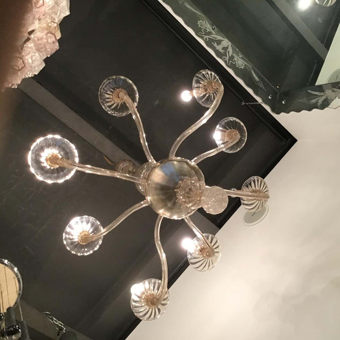 Venini Chandelier 8 Lights Murano Glass, 1940, Italy photo 4981.0