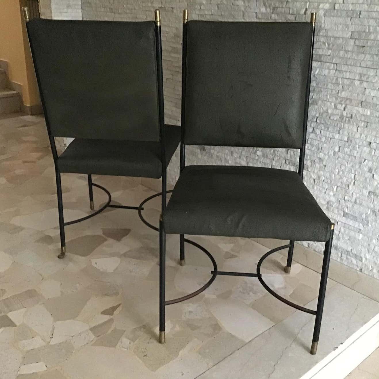 Luigi Caccia Dominioni B 3chair/Armchairs Brass Iron Fabric Padding, 1950 Italy photo buy
