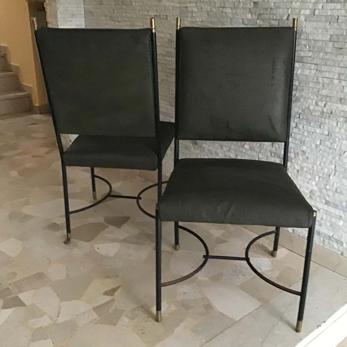Luigi Caccia Dominioni B 3chair/Armchairs Brass Iron Fabric Padding, 1950 Italy photo vintage