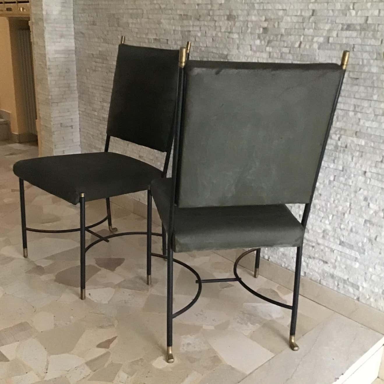 photo for sale Luigi Caccia Dominioni B 3chair/Armchairs Brass Iron Fabric Padding, 1950 Italy