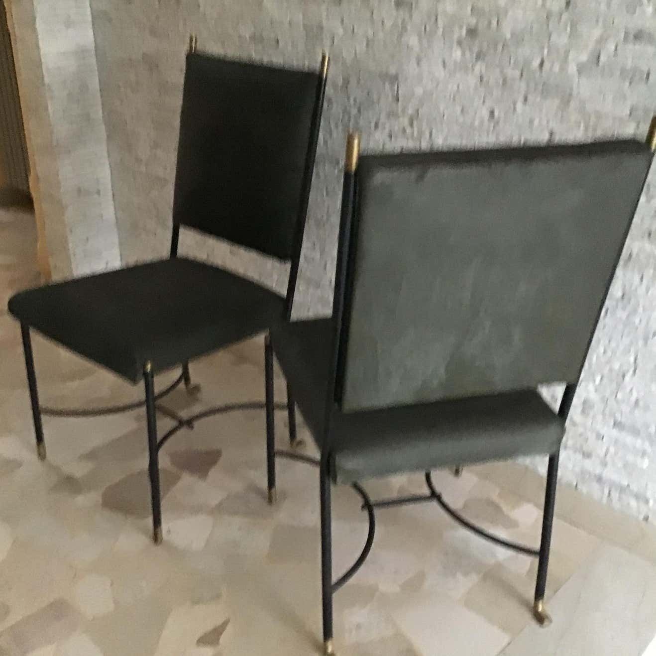 photo vintage Luigi Caccia Dominioni B 3chair/Armchairs Brass Iron Fabric Padding, 1950 Italy