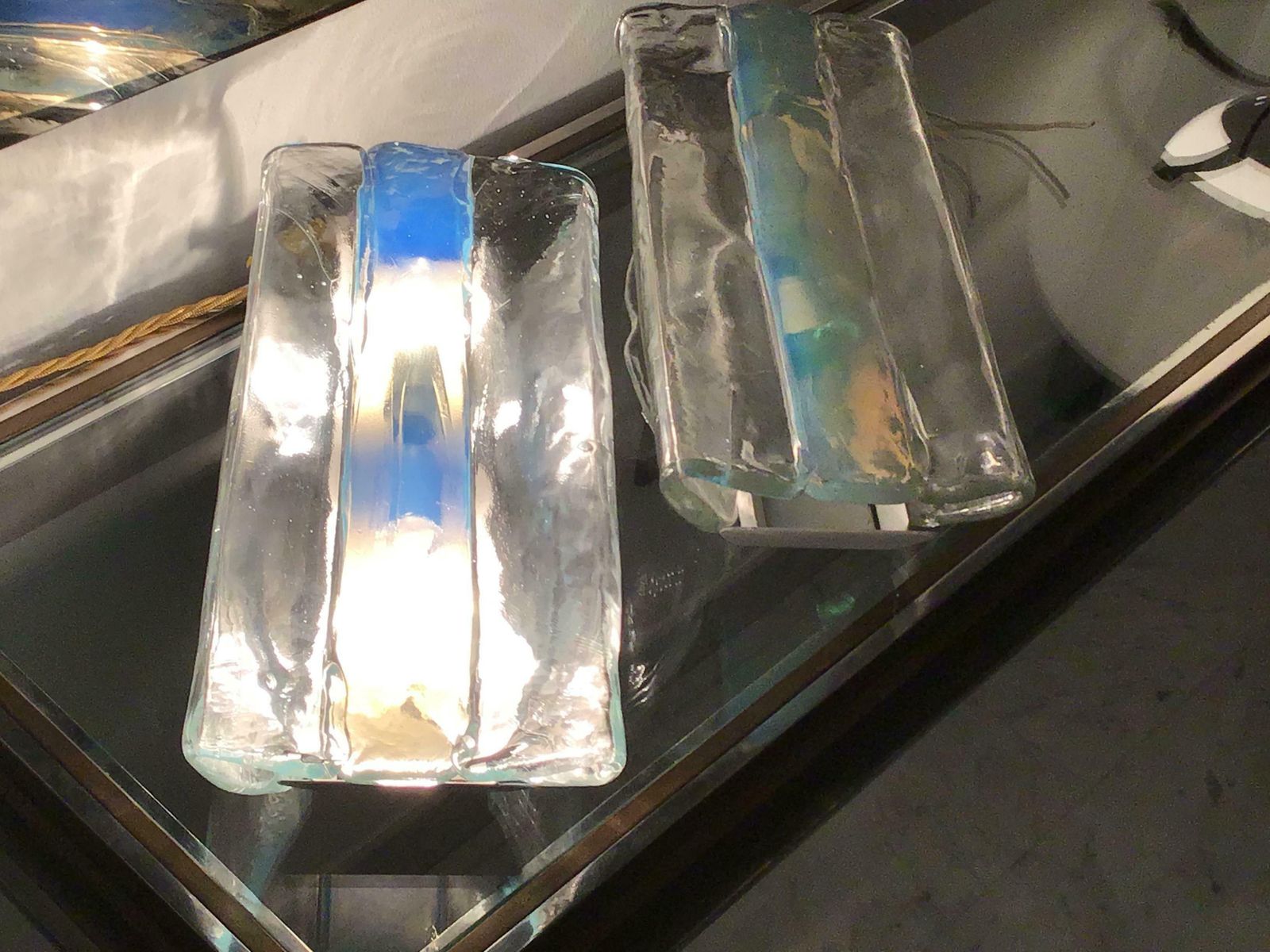 photo vintage Mazzega Carlo Nason Sconces Murano Glass Metal, 1965, Italy