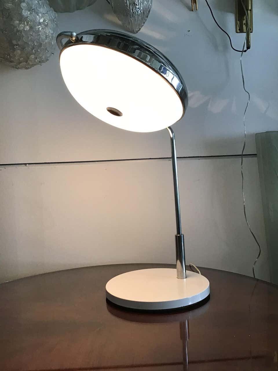 Reggiani Exclusive Table Lamp Metal Crome Iron Plexiglass, 1967, Italy photo for sale