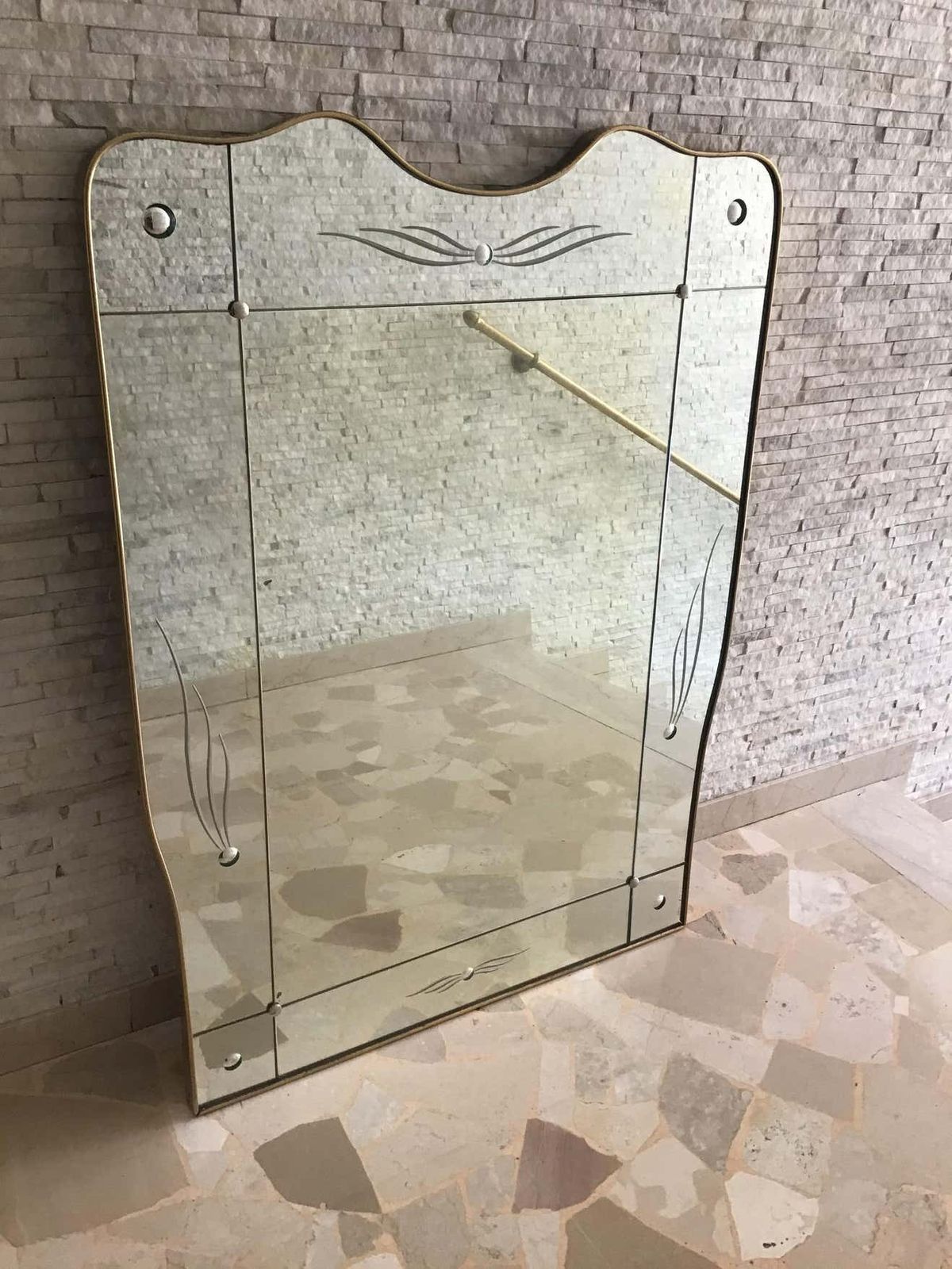 Cristal Art Mirror Brass Wood Glass 1950 Italy photo buy
