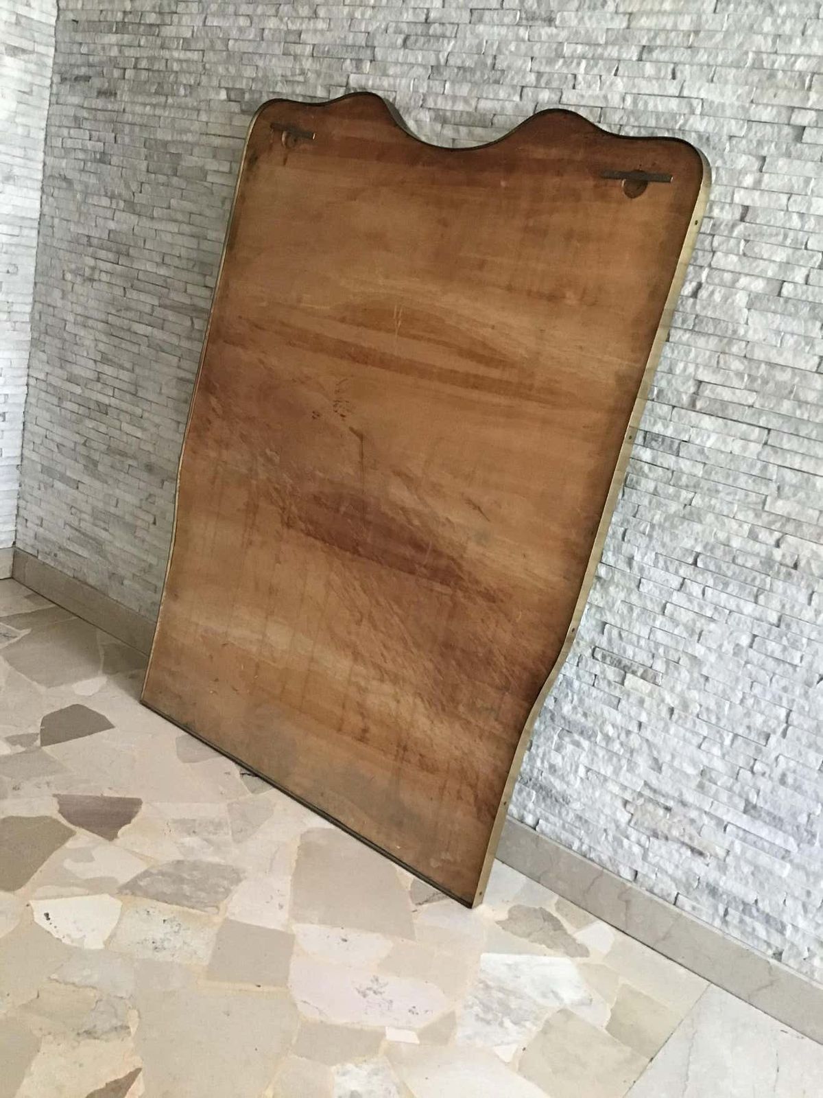 Cristal Art Mirror Brass Wood Glass 1950 Italy photo vintage