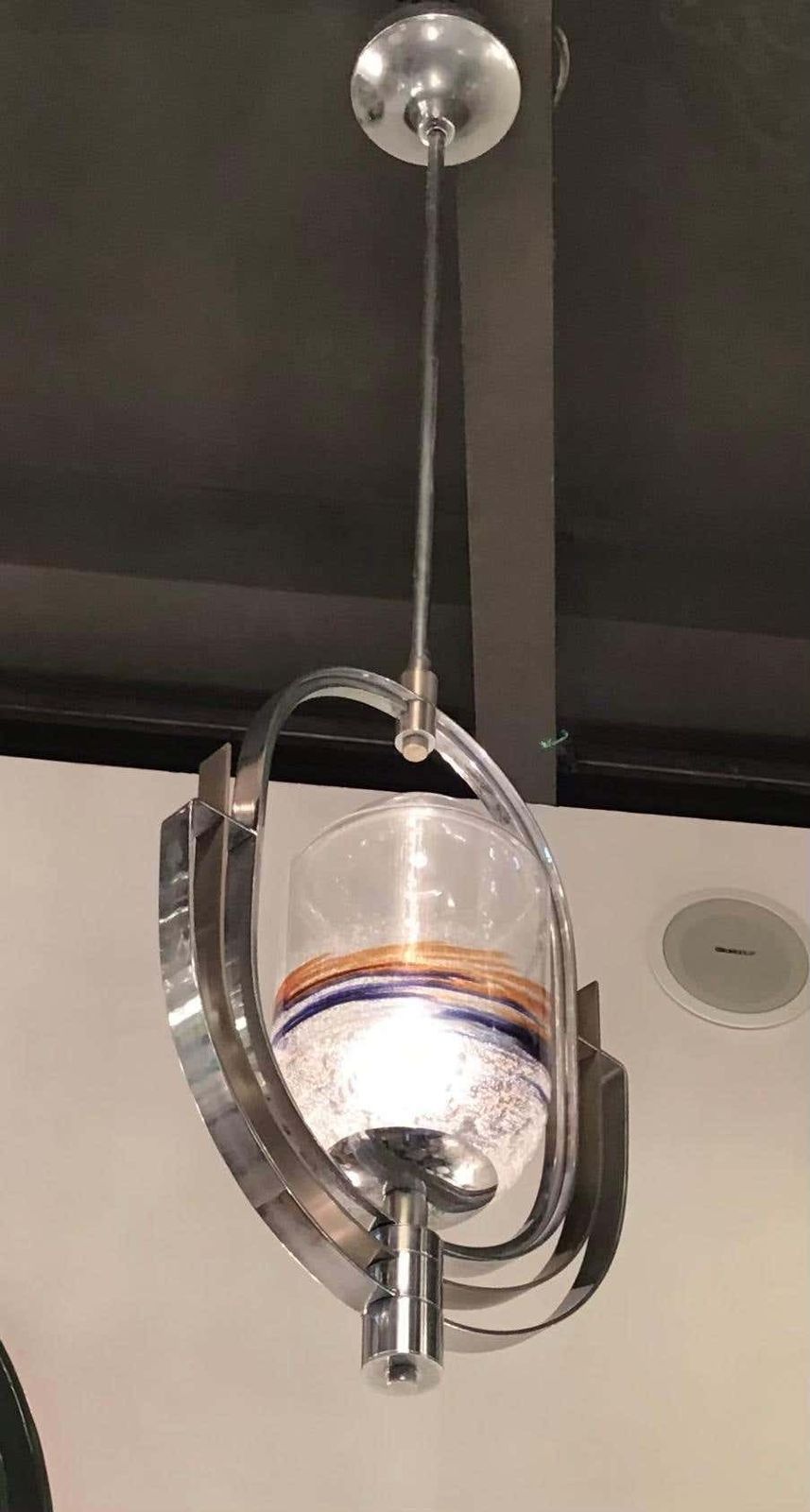 Vistosi Chandelier Murano Glass Metal Crome 1960 Italy photo for sale
