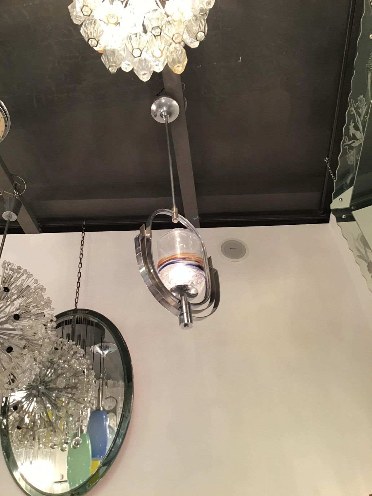 Vistosi Chandelier Murano Glass Metal Crome 1960 Italy photo Lighting