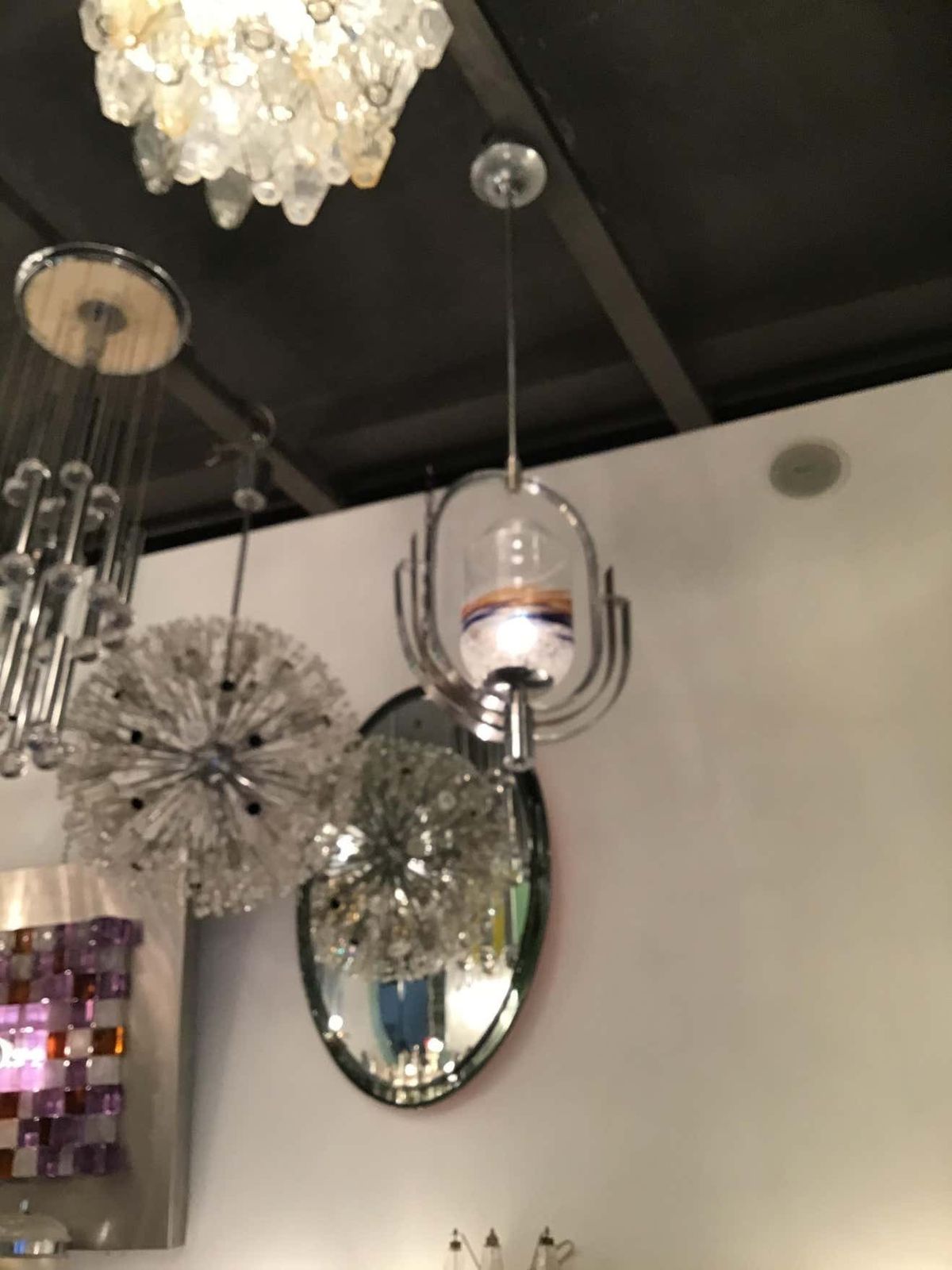 photo furniture Vistosi Chandelier Murano Glass Metal Crome 1960 Italy