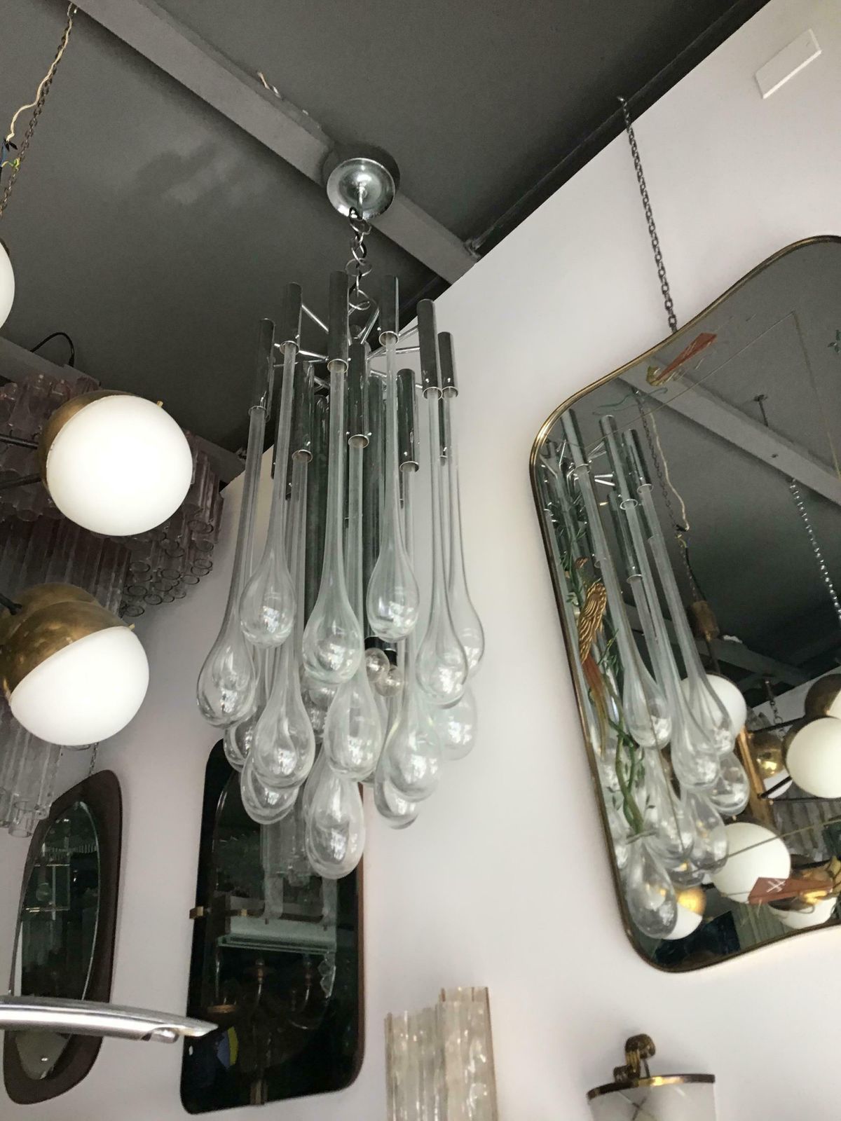 Venini Chandelier Murano Glass Metal Chrome, 1960, Italy photo furniture