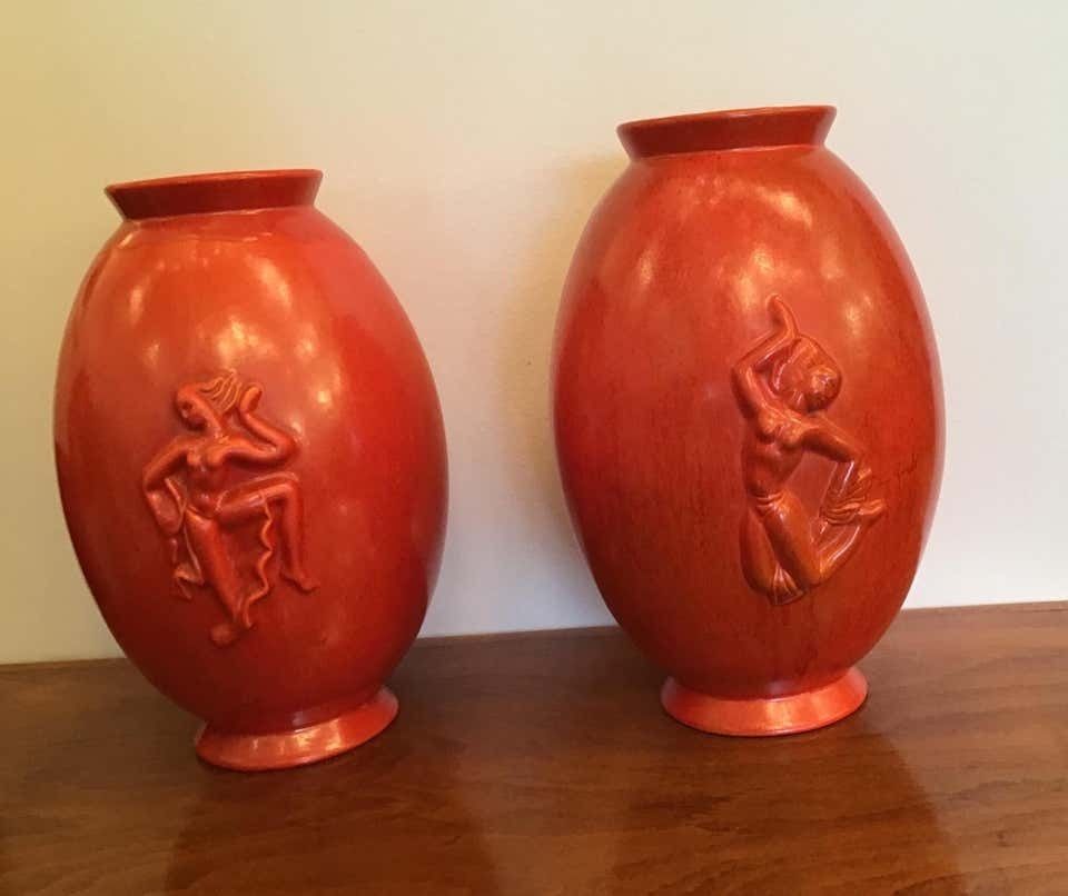 photo buy Laveno Angelo Biancini Maiolica Terracotta Vase, Italy, 1930