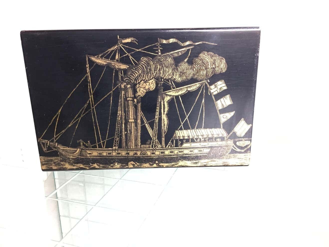 Piero Fornasetti Box Wood Metal Crome Gold, 1960, Italy photo buy