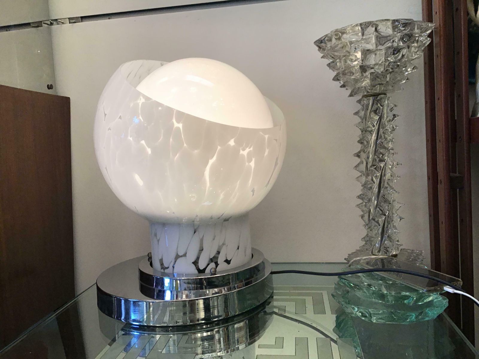 photo buy Mazzega Table Lamp Metal Crome Murano Glass 1965 Italy