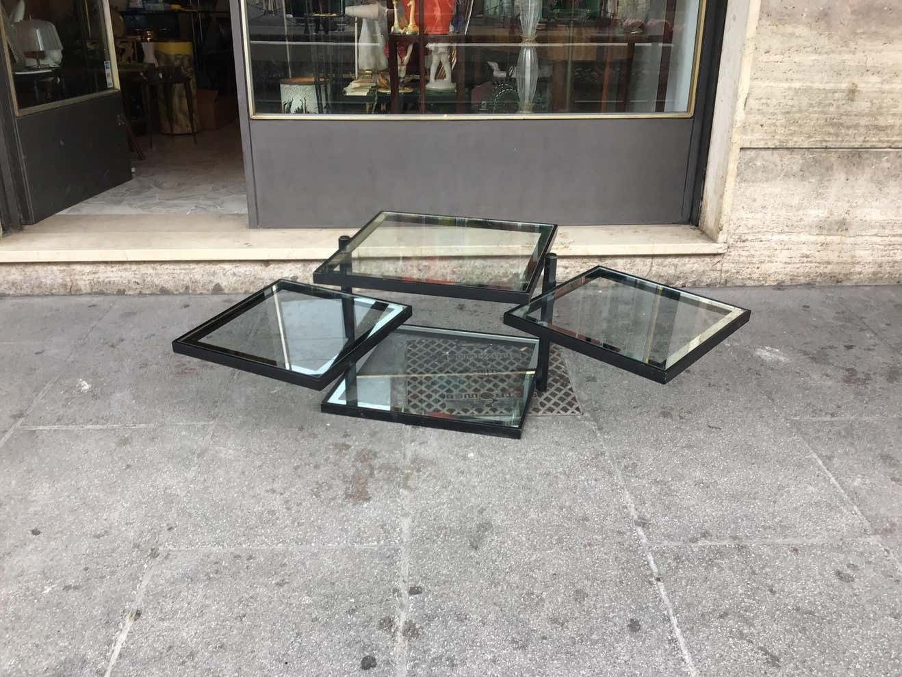photo furniture Cristal Art Small Table With Four Adjustable Shelves Iron Glass 1950 Italy