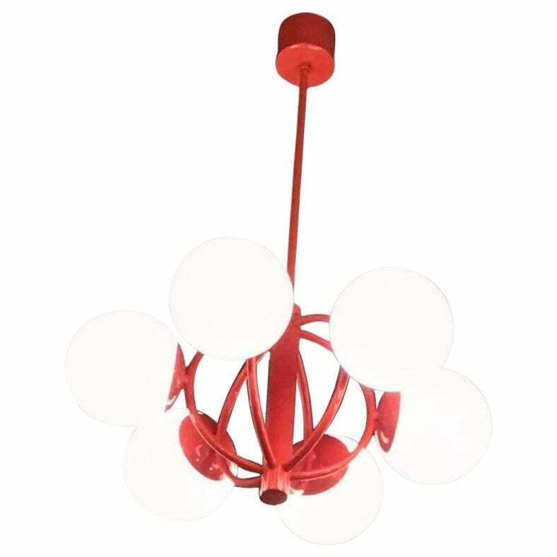 Kaiser Leuchten Chandelier Opaline Glass Metal 1970, Germany
