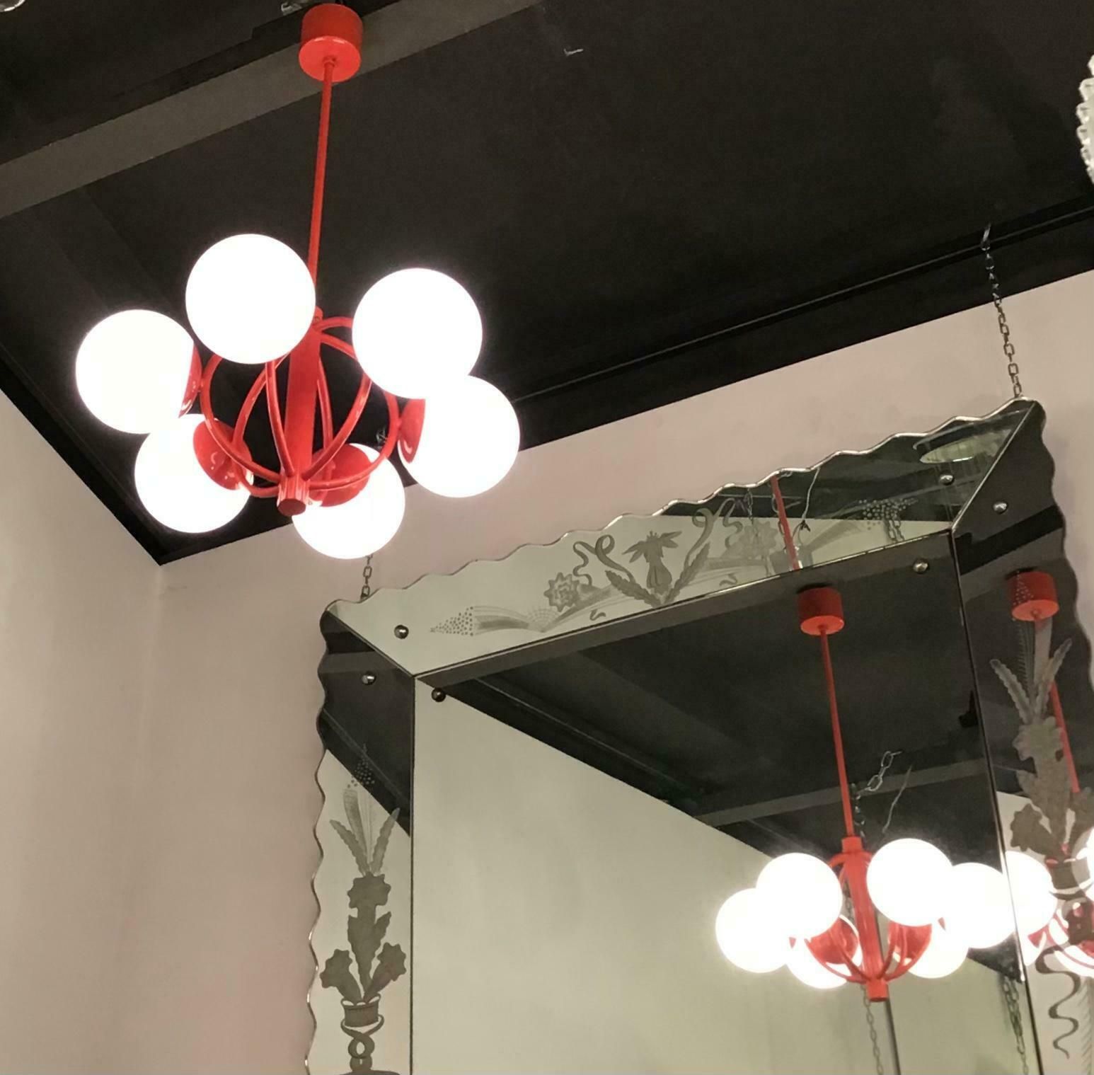 Kaiser Leuchten Chandelier Opaline Glass Metal 1970, Germany photo buy