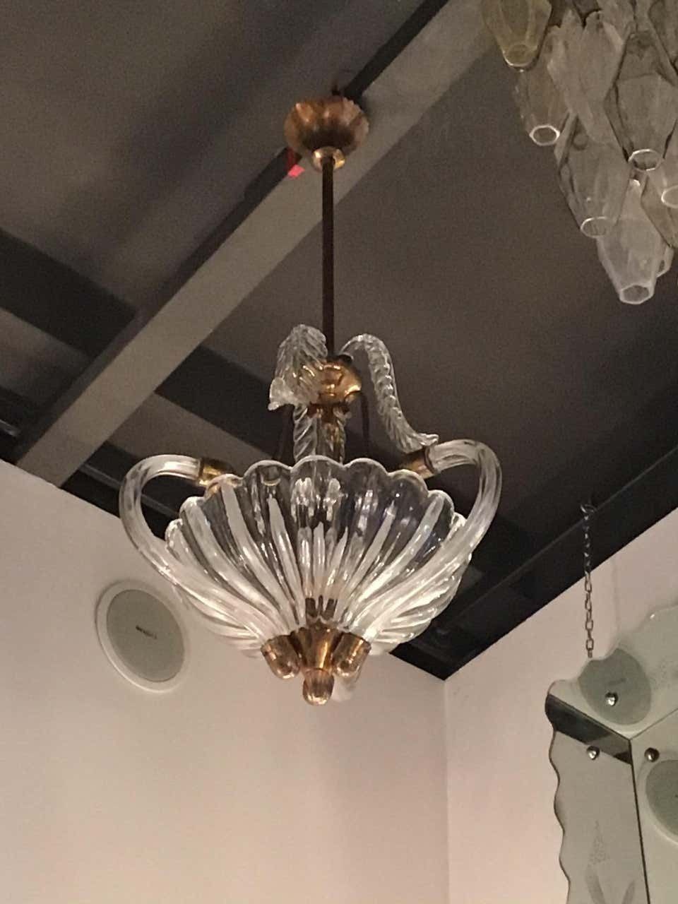 Seguso Chandelier Brass Murano Glass 1940 Italy photo Lighting