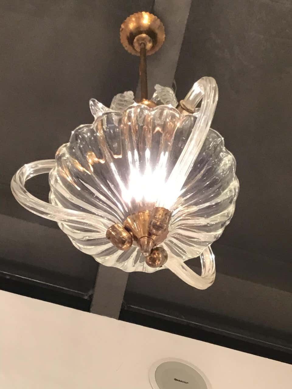 Seguso Chandelier Brass Murano Glass 1940 Italy photo 2174.0