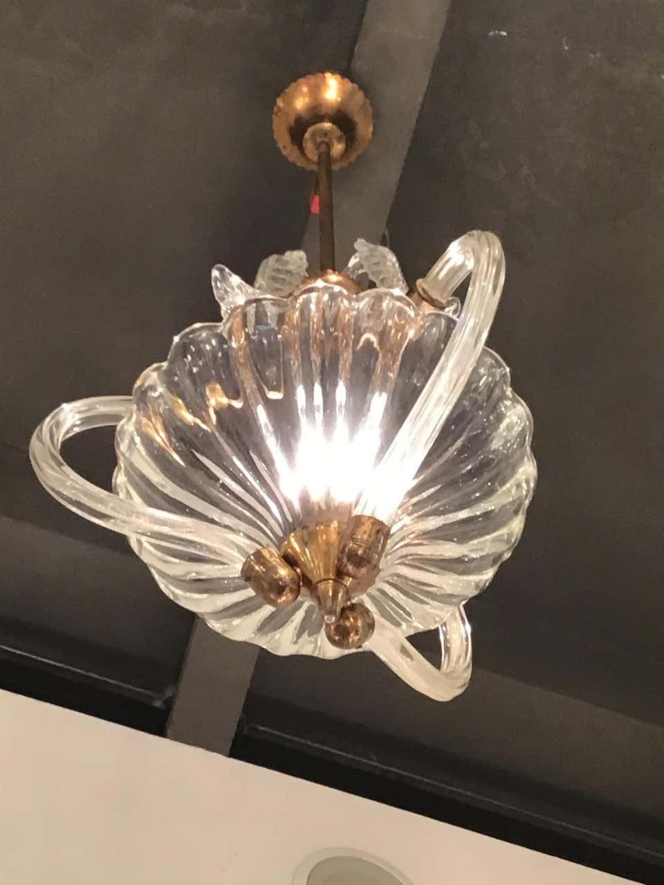 Seguso Chandelier Brass Murano Glass 1940 Italy photo buy