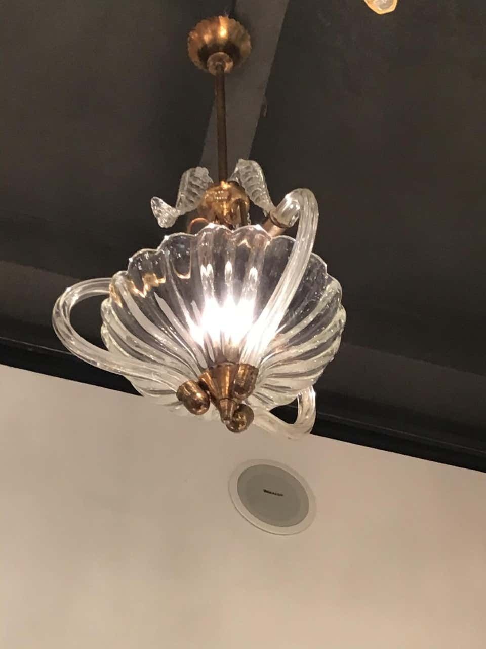 photo furniture Seguso Chandelier Brass Murano Glass 1940 Italy