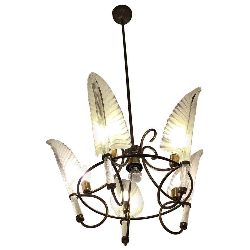 Seguso Chandelier Murano Glass Brass, 1930, Italy