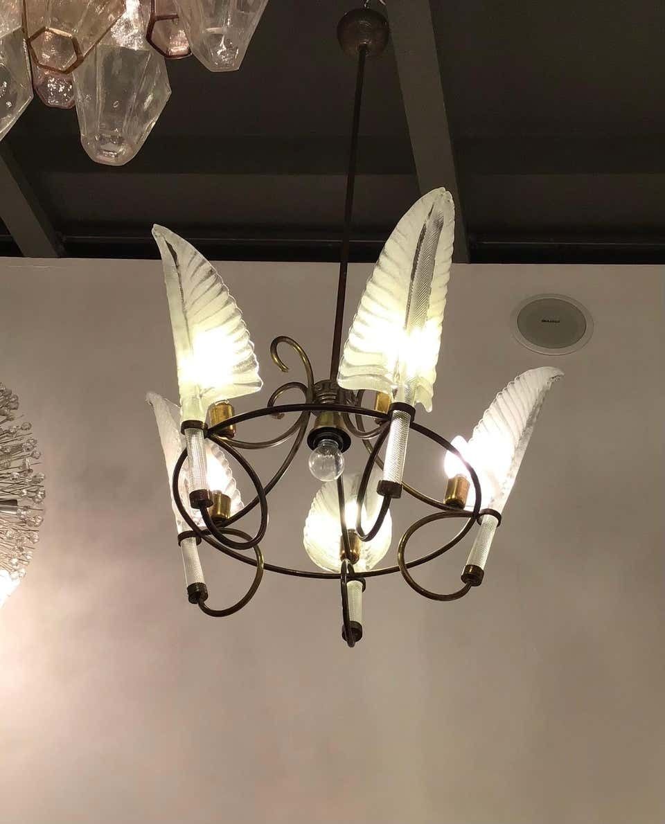 Seguso Chandelier Murano Glass Brass, 1930, Italy photo for sale