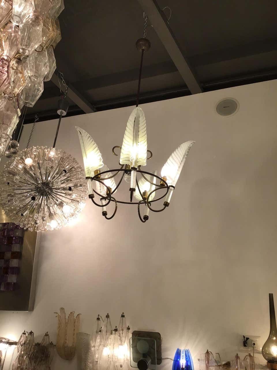 Seguso Chandelier Murano Glass Brass, 1930, Italy photo 6793.0