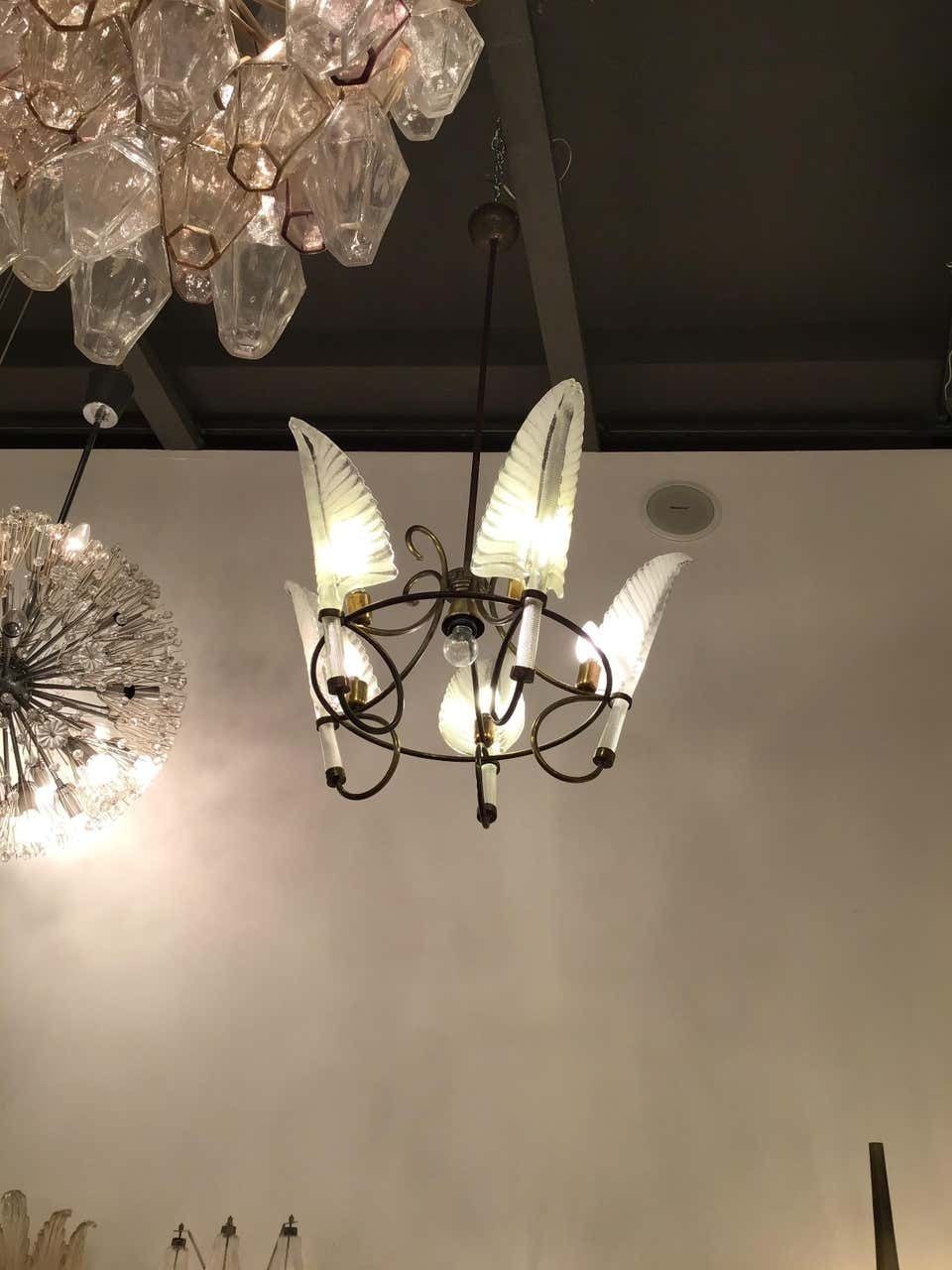 Seguso Chandelier Murano Glass Brass, 1930, Italy photo vinterior