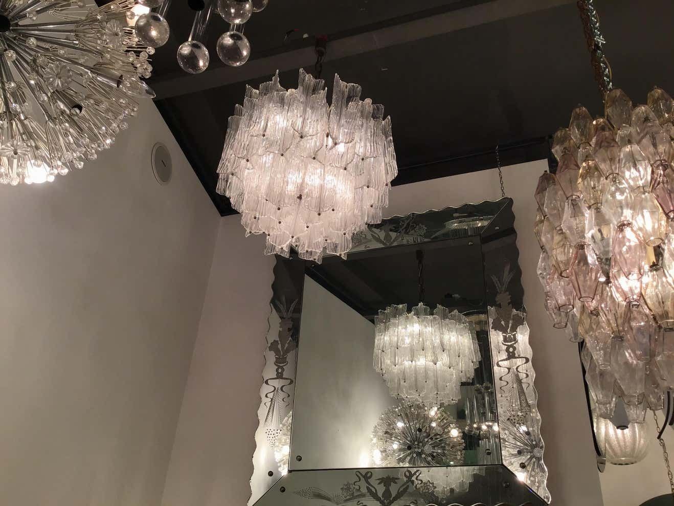 Venini Chandelier “Toni Zuccheri “Murano Glass Metal Crome Iron, 1950, Italy photo buy