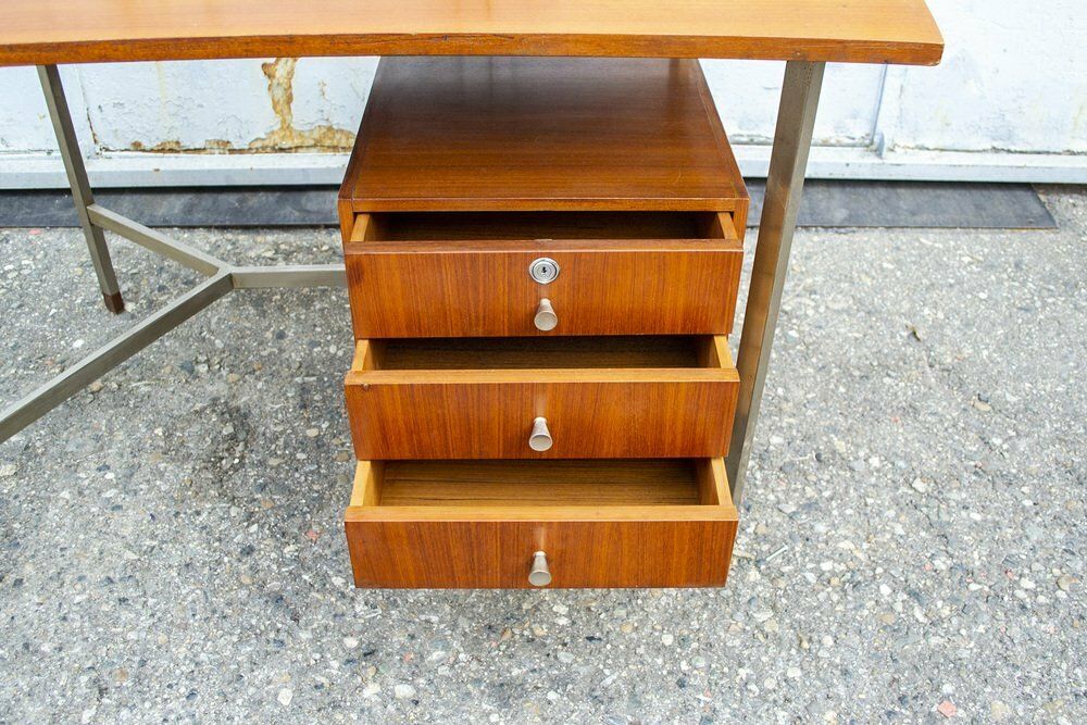 Desk In Nickel Plated Metal And Teak, Italy, 1960s photo vinterior