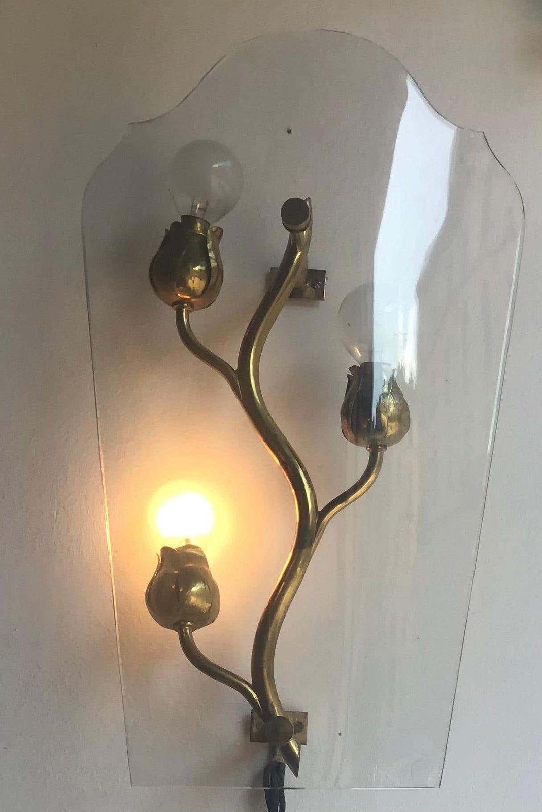 Luigi Brusotti Appliques Brass Glass, 1940, Italy photo vintage