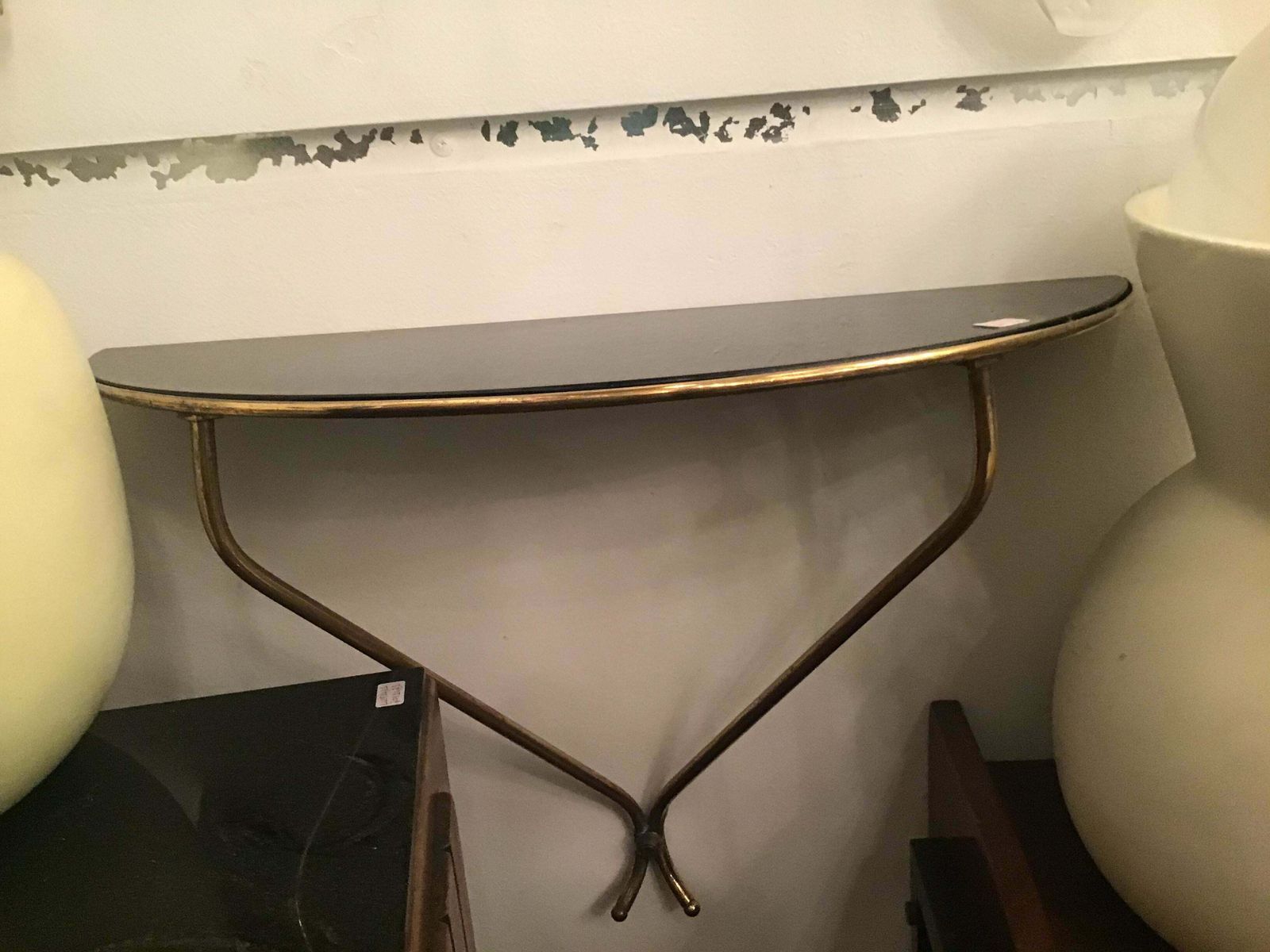 Guglielmo Ulrich Couple Consolle Wall Brass Opaline Glass 1945 Italy photo for sale