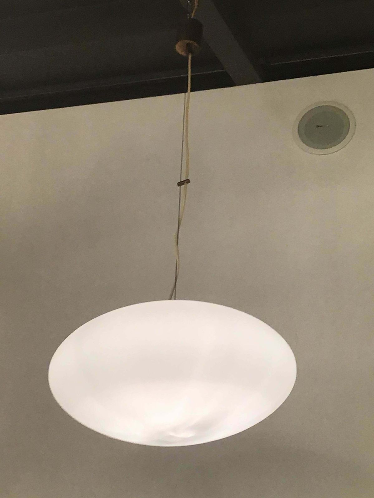 Stilnovo Chandelier Brass Opaline Glass 1950 Italy photo vinterior