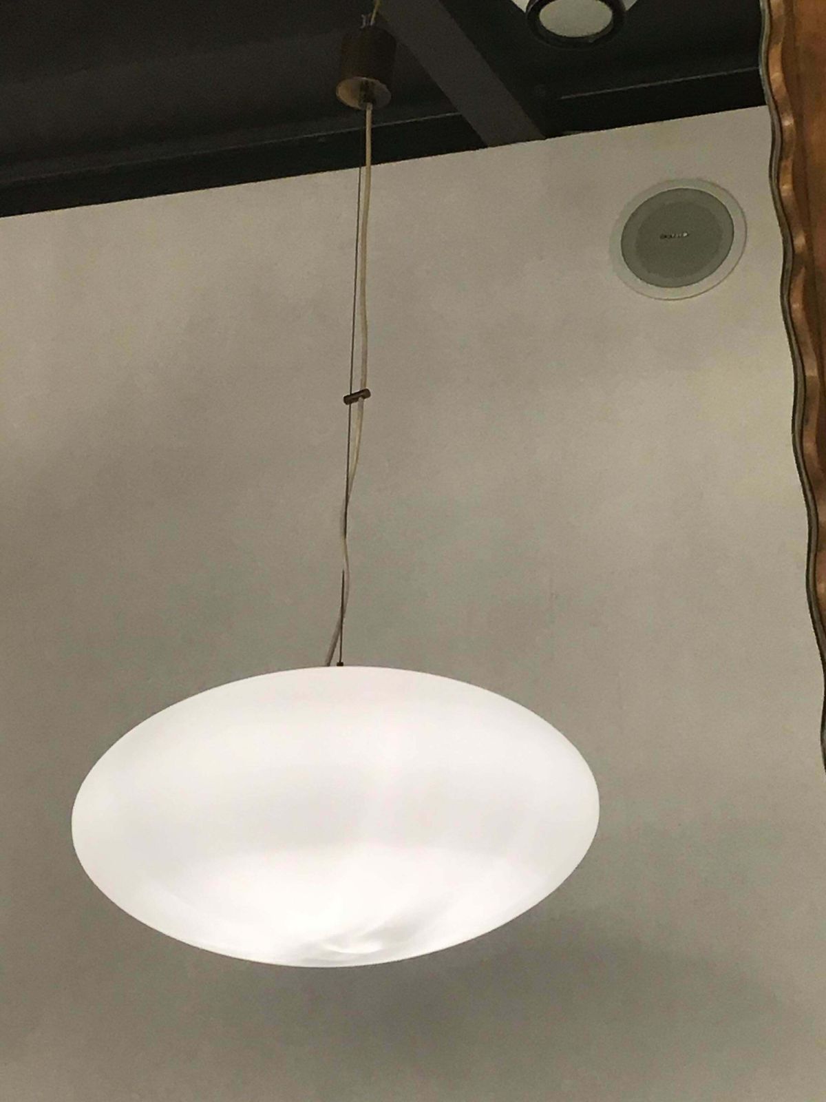 photo furniture Stilnovo Chandelier Brass Opaline Glass 1950 Italy