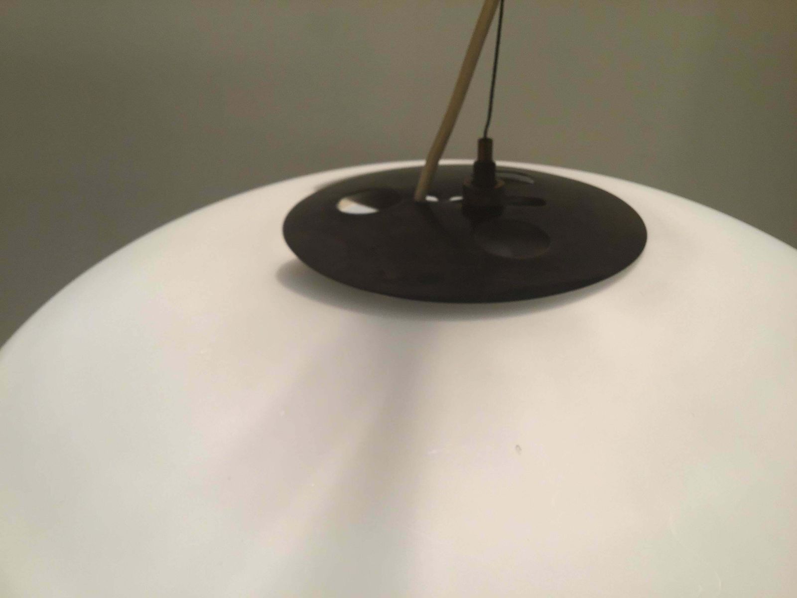 photo for sale Stilnovo Chandelier Brass Opaline Glass 1950 Italy