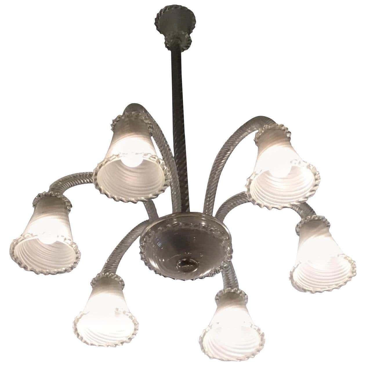 Seguso, Chandelier 6 Lights Murano Glass, 1940