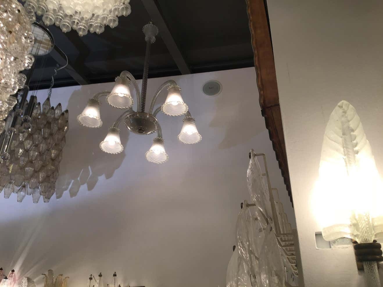 Seguso, Chandelier 6 Lights Murano Glass, 1940 photo for sale