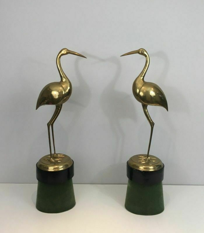 Pair Of Brass Birds On Pedestals