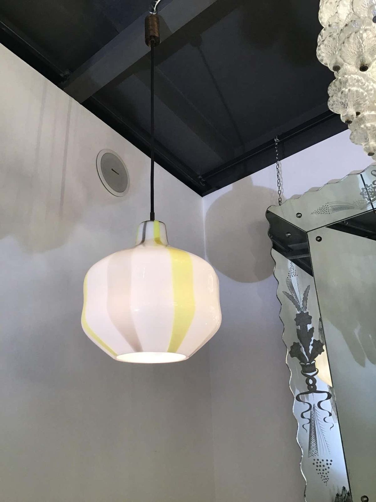 Lighting Venini Vignelli Chandelier Murano Yellow White Grey Glass Brass, 1950 photo