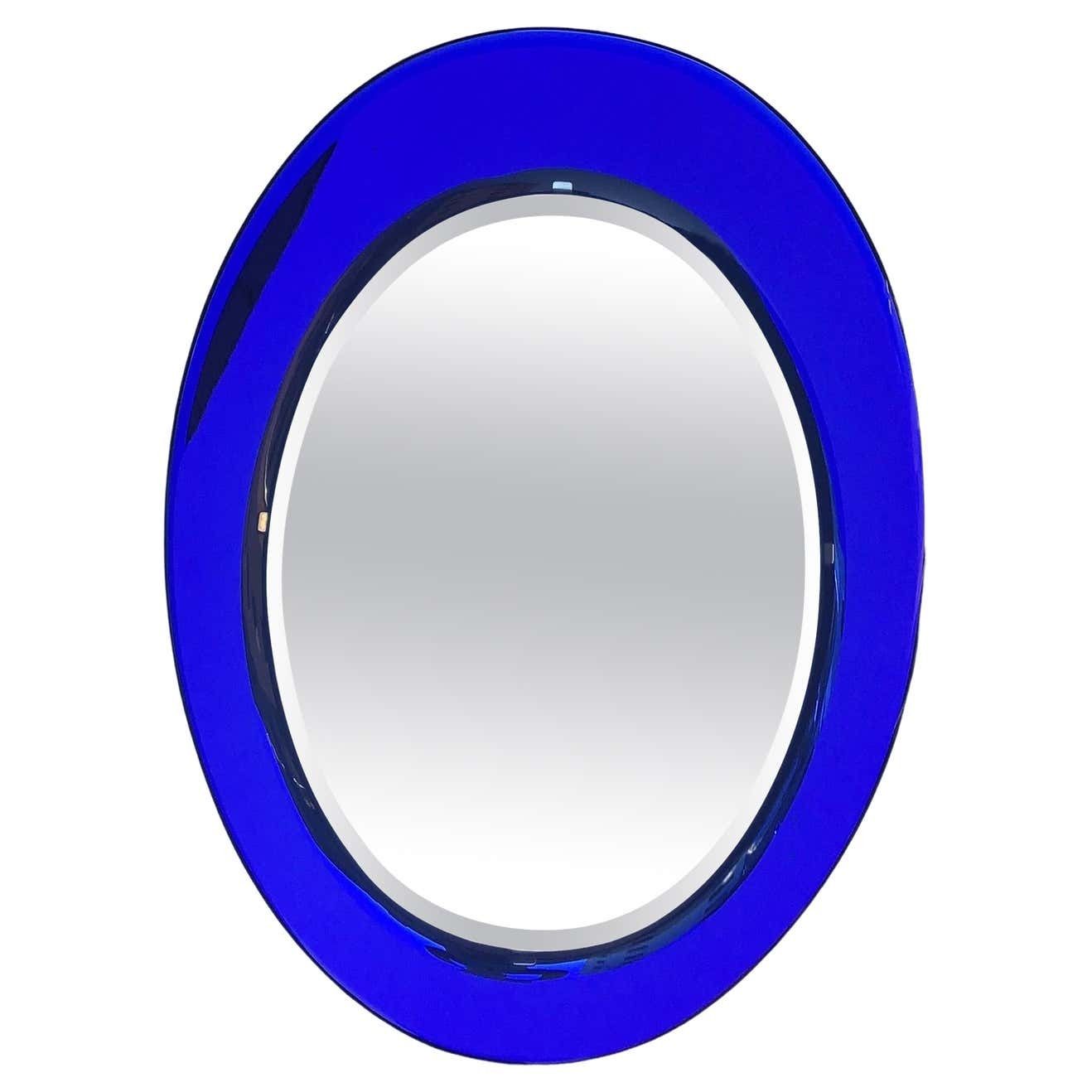 Cristal Arte Mirror Blu Mirrored Glass Metal Crome Wood, 1970, Italy