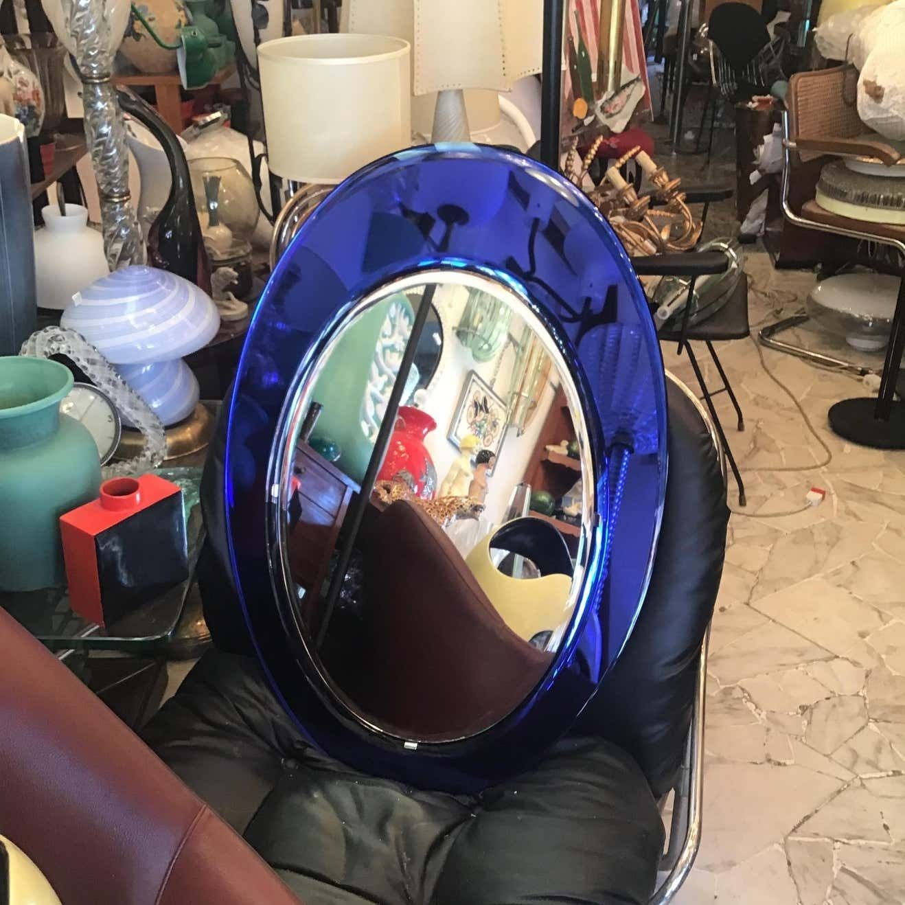 Cristal Arte Mirror Blu Mirrored Glass Metal Crome Wood, 1970, Italy photo Home Decor