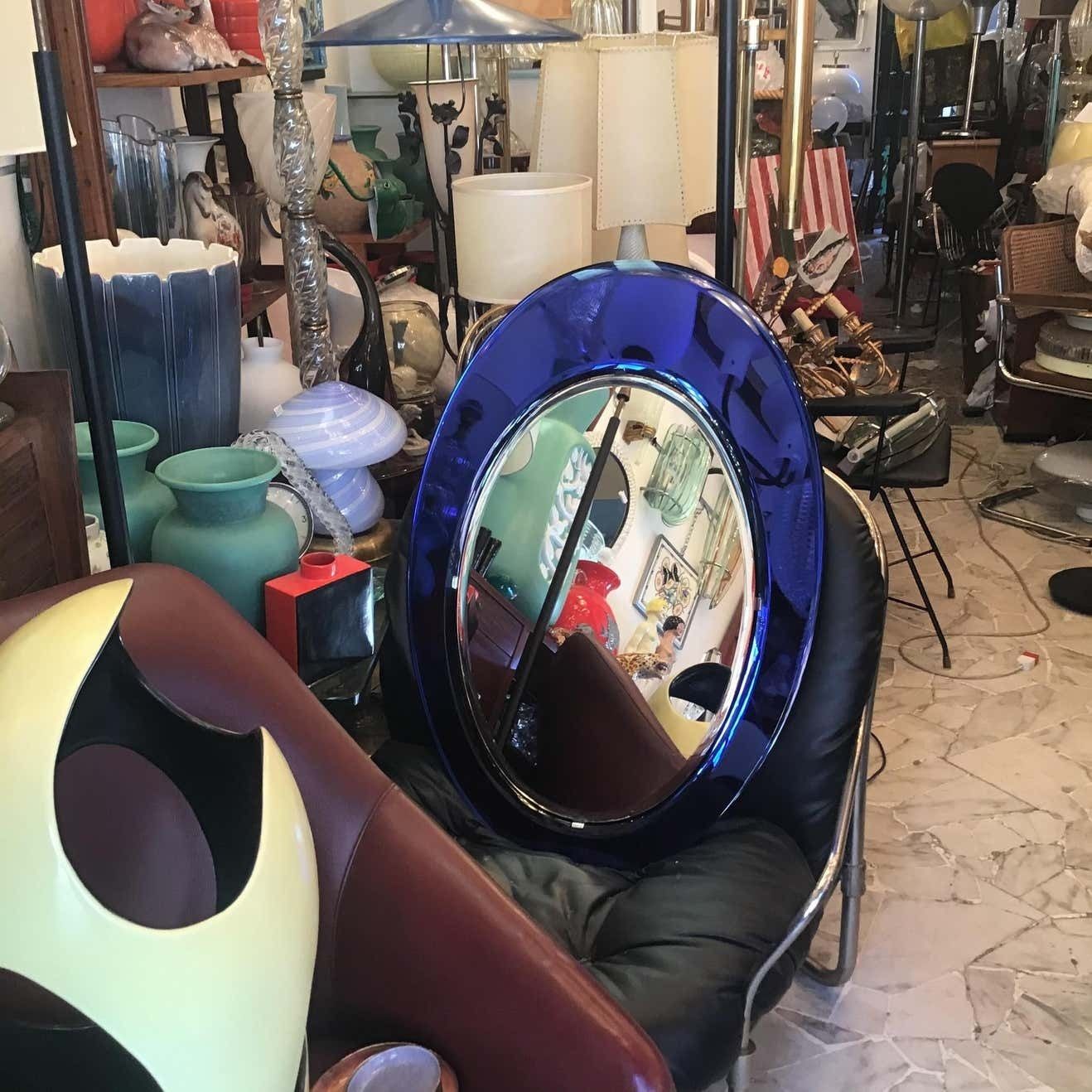 photo furniture Cristal Arte Mirror Blu Mirrored Glass Metal Crome Wood, 1970, Italy