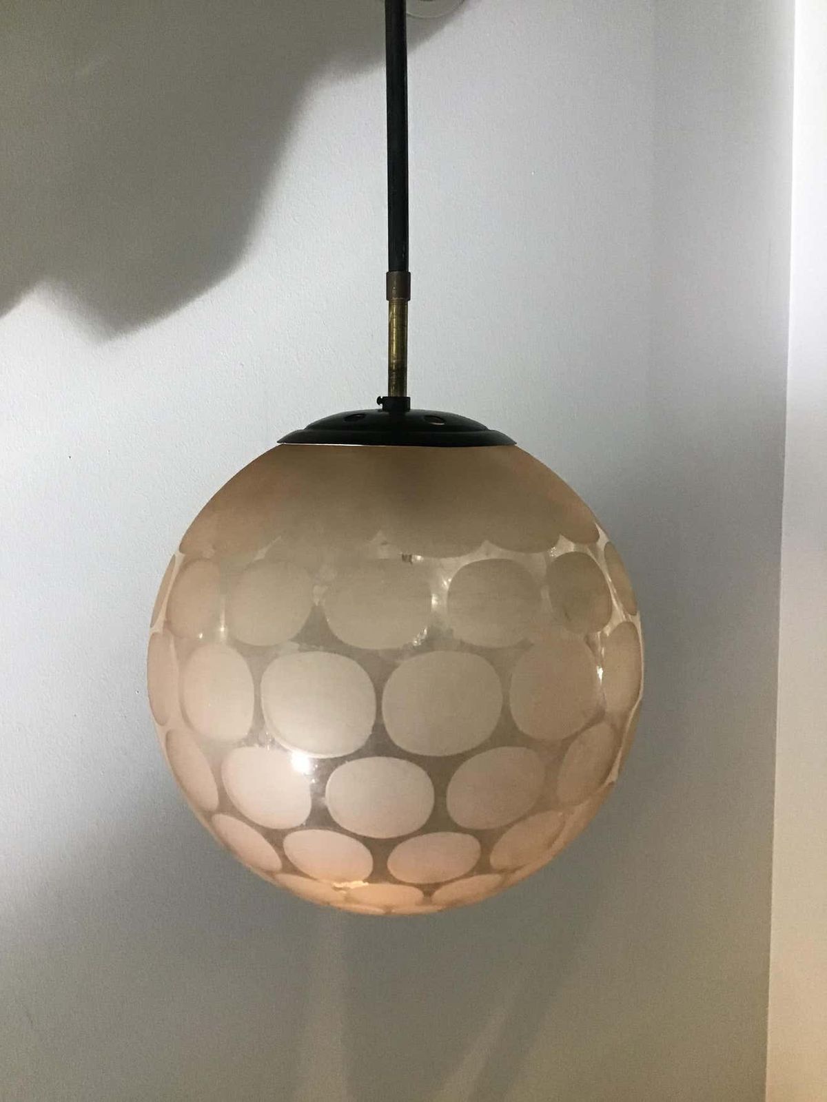 Cristal Art Chandelier Pink Glass With Polka Dots Brass, 1950 photo furniture