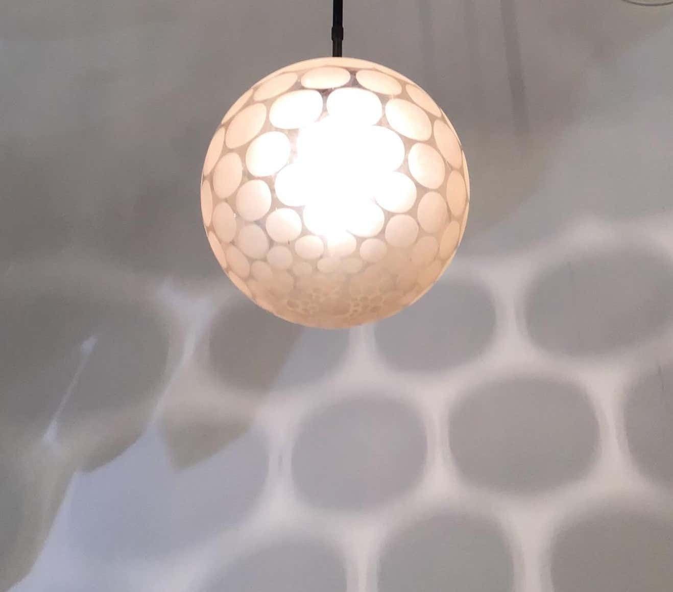 photo furniture Cristal Art Chandelier Pink Glass With Polka Dots Brass, 1950