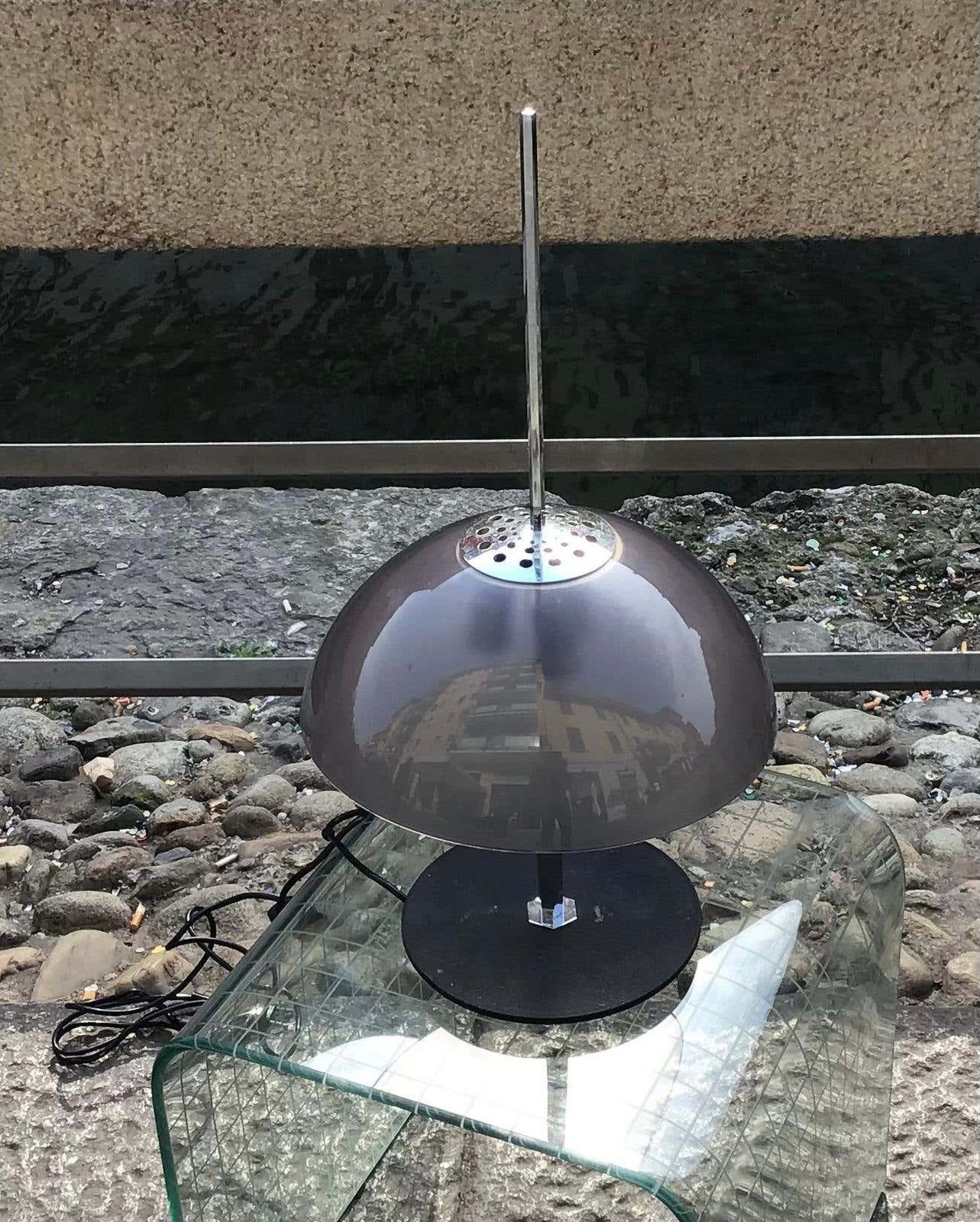 photo vintage Gino Sarfatti “Arteluce” Table Lamp N584 Metal Crome Plexiglas, 1957, Italia